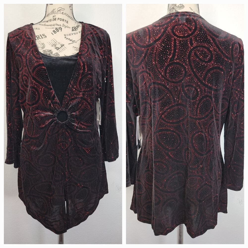 Notations 2 In 1 Babydoll Top SZ M Velvet Embellished GLITTER Whimsygoth Fairy